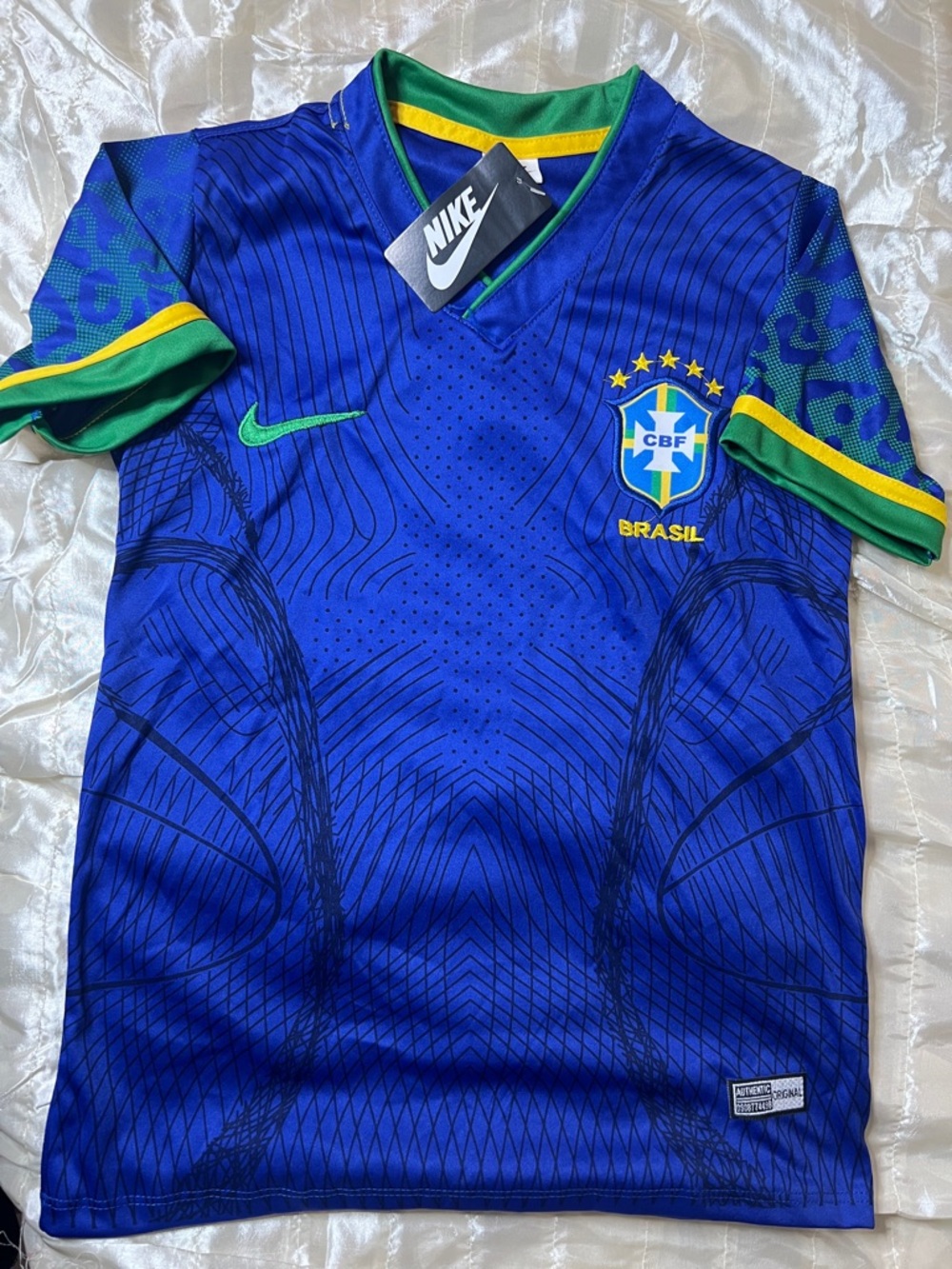 Kids Blue Short-Sleeve Athletic Jersey with Green & Yellow Trim